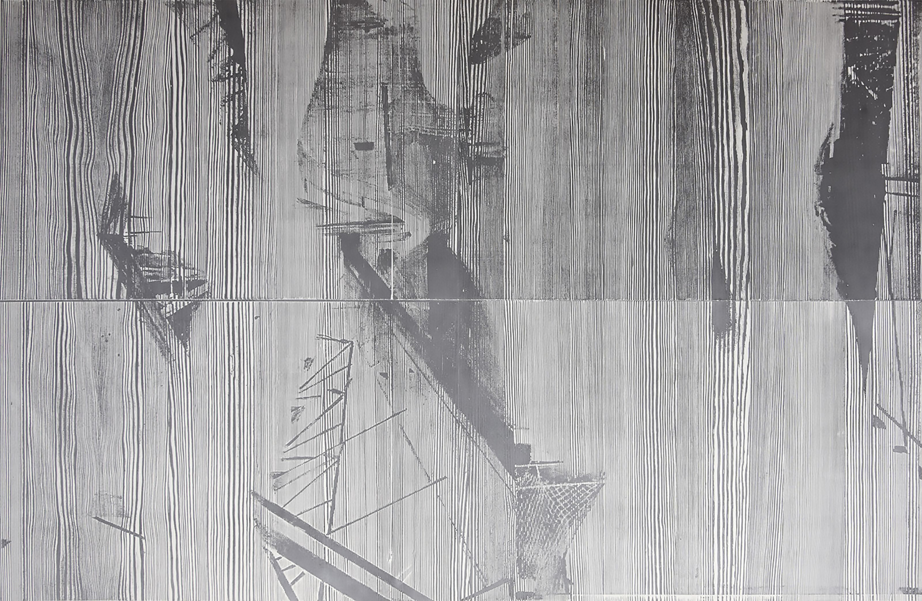 "yoib"; woodcut, laserdrawing; 120,2x184,3cm; 2018; Genaro Strobel