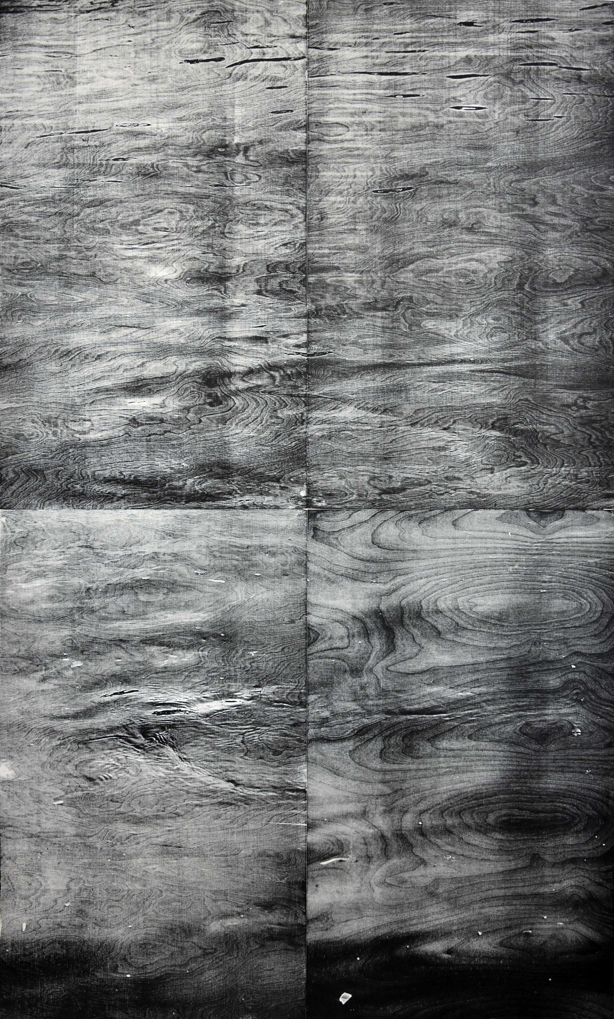 "Rhein I"; woodcut, laserphotography; 199,2x120,1cm; 2018 Genaro Strobel