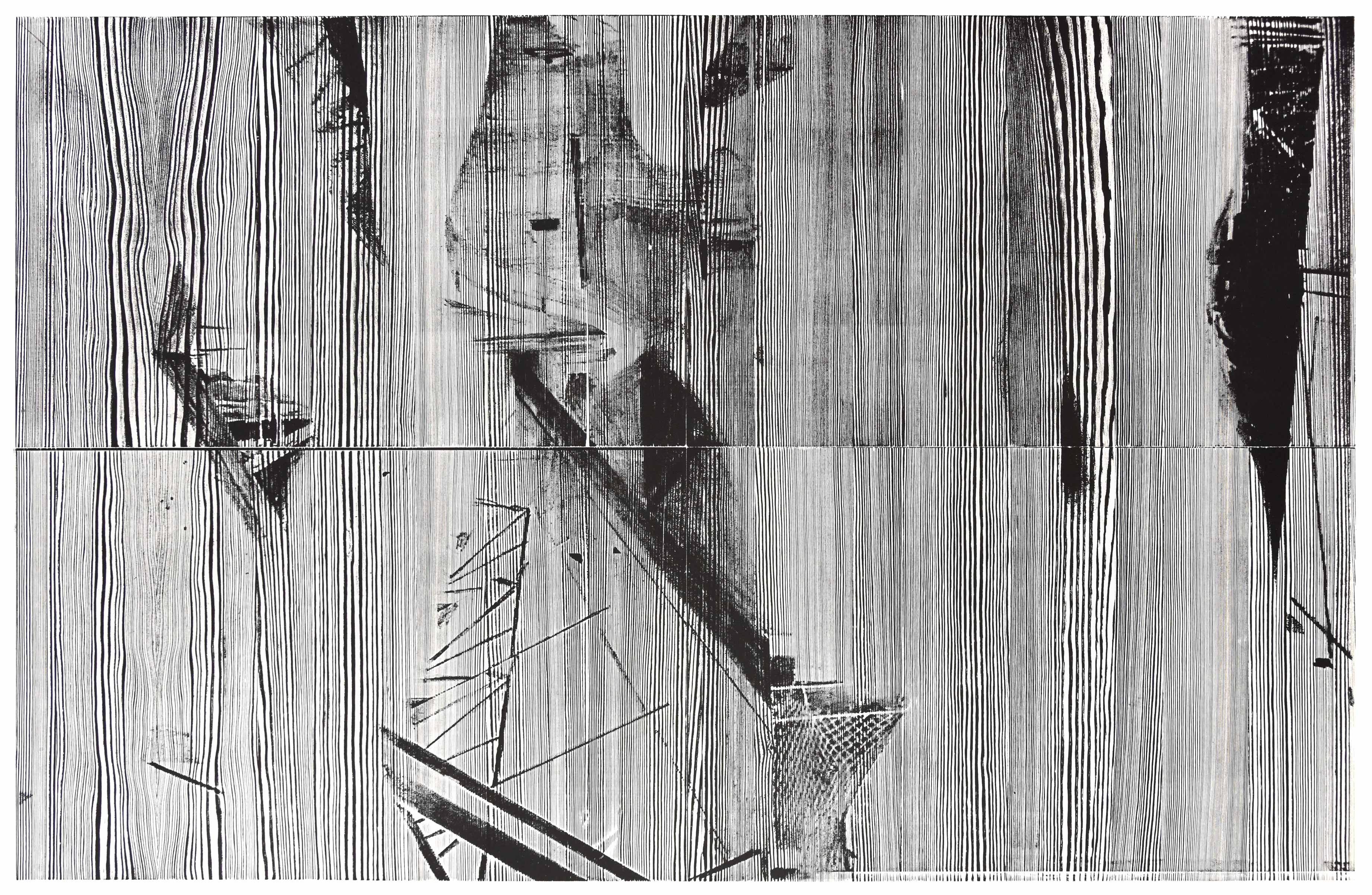 "bioy"; woodcut, laserdrawing; 120,1x184,2cm; 2018 Genaro Strobel