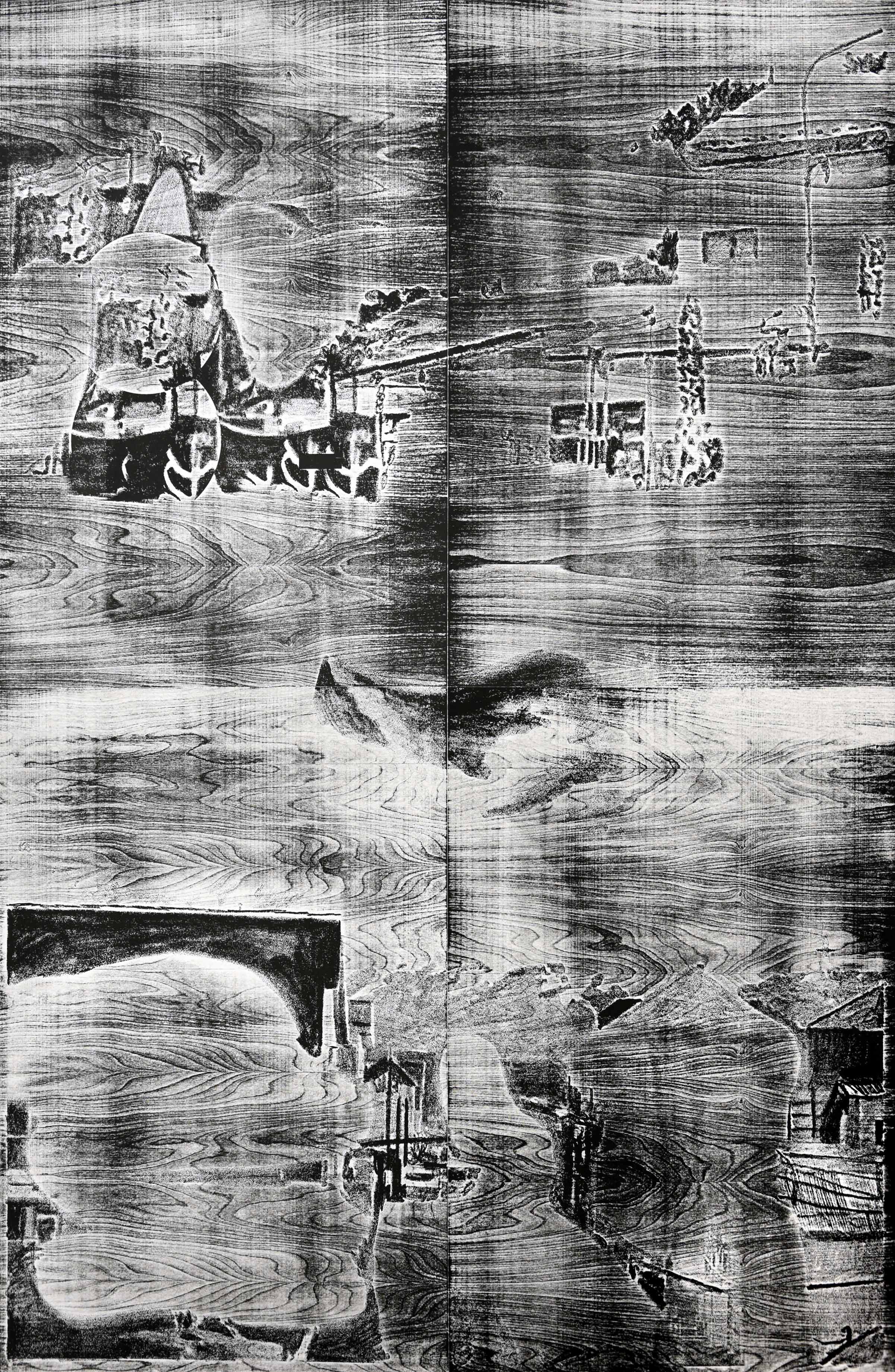f d m m g f b, 2018, wood engraving (maple), 194,2 x 132,1 cm, Genaro Strobel, courtesy PRISKA PASQUER GALLERY