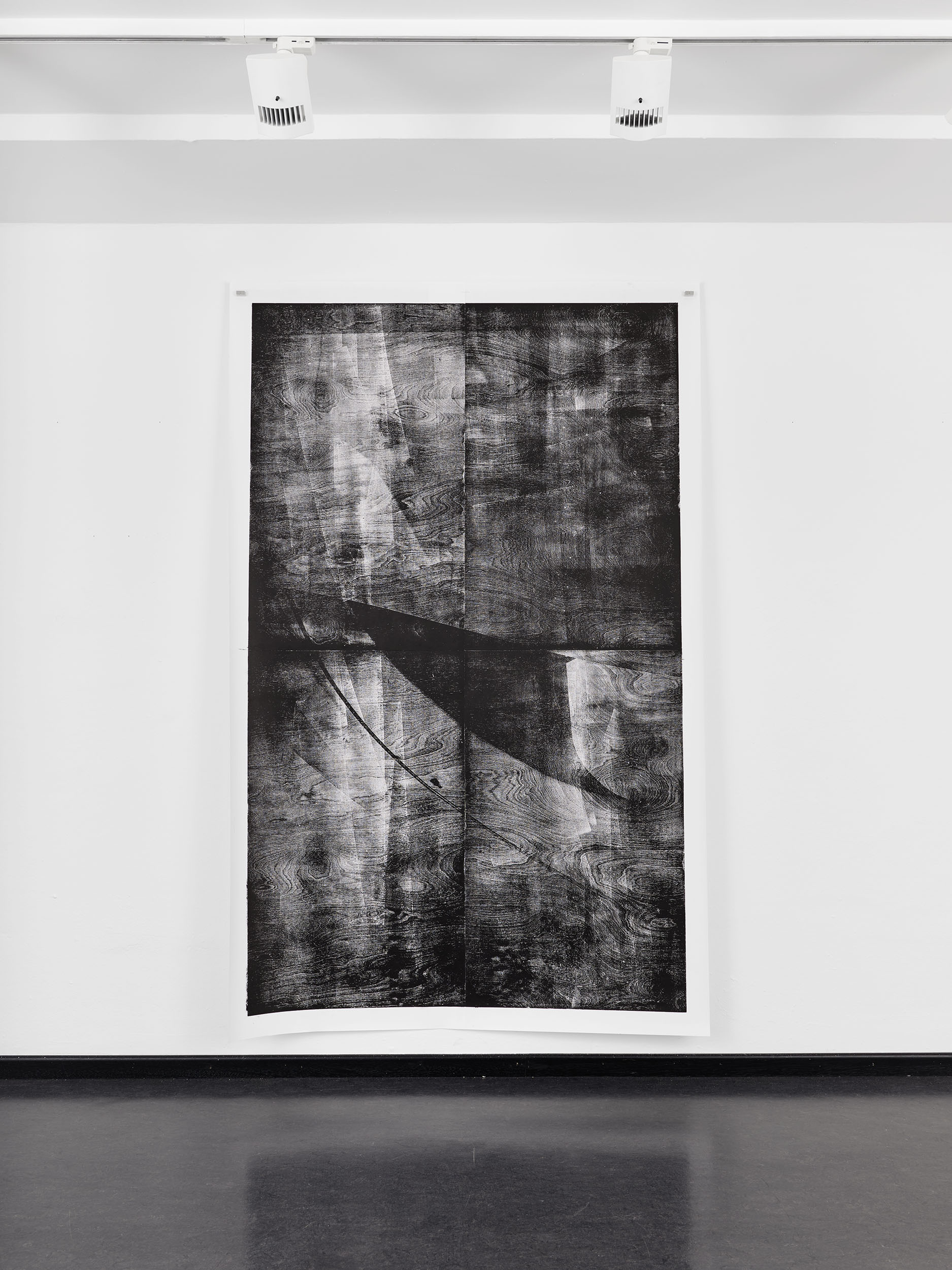 Segel 1, 2020, wood engraving (birch), 207,7 × 132,3 cm. Exhibition view: Genaro Strobel, Size. Kunsthalle Darmstadt, 2021 Photo Niels Schabrod