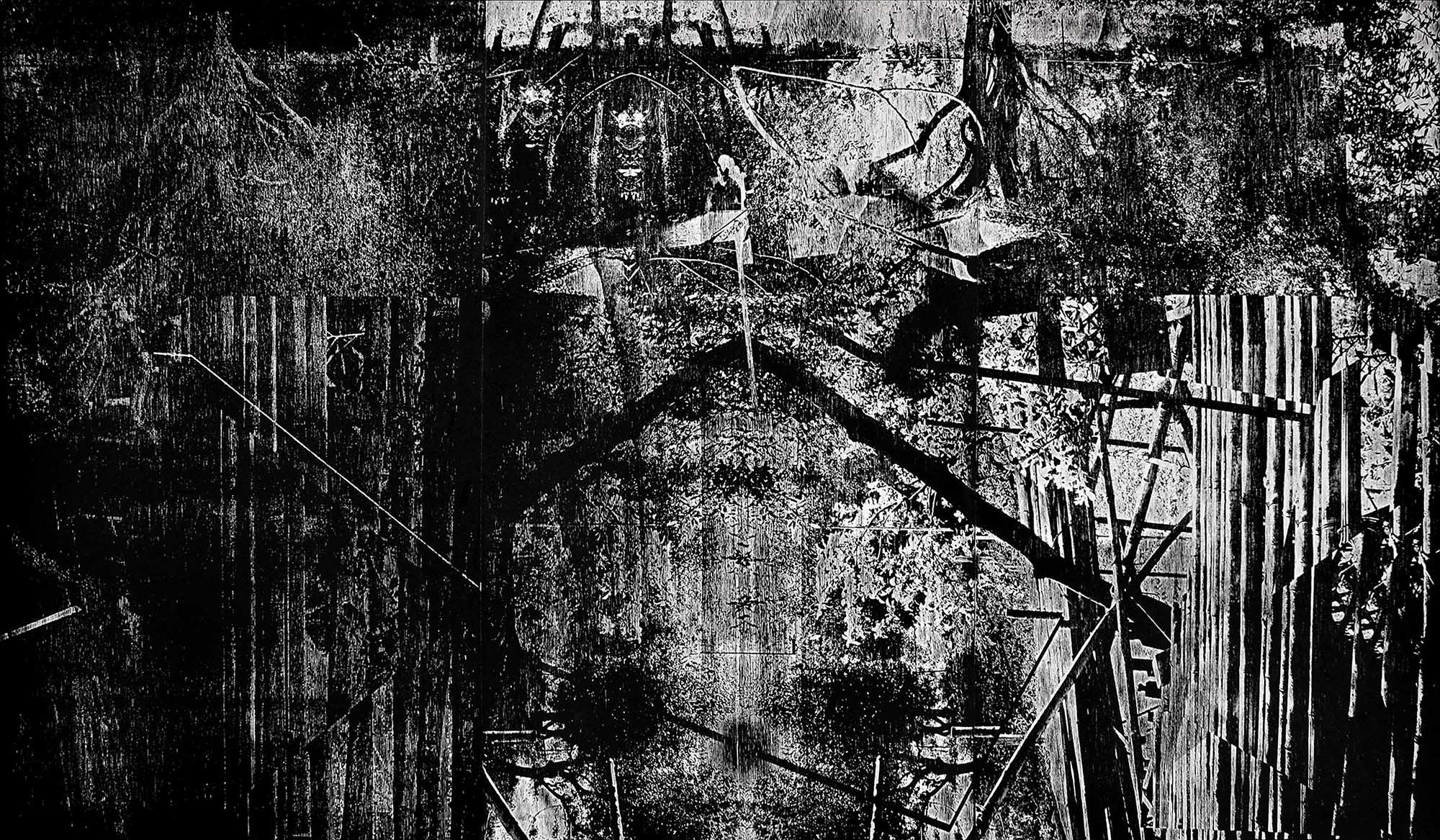 L'Amour et la violence, 2012, wood engraving (poplar), 70 x 120 cm, Genaro Strobel