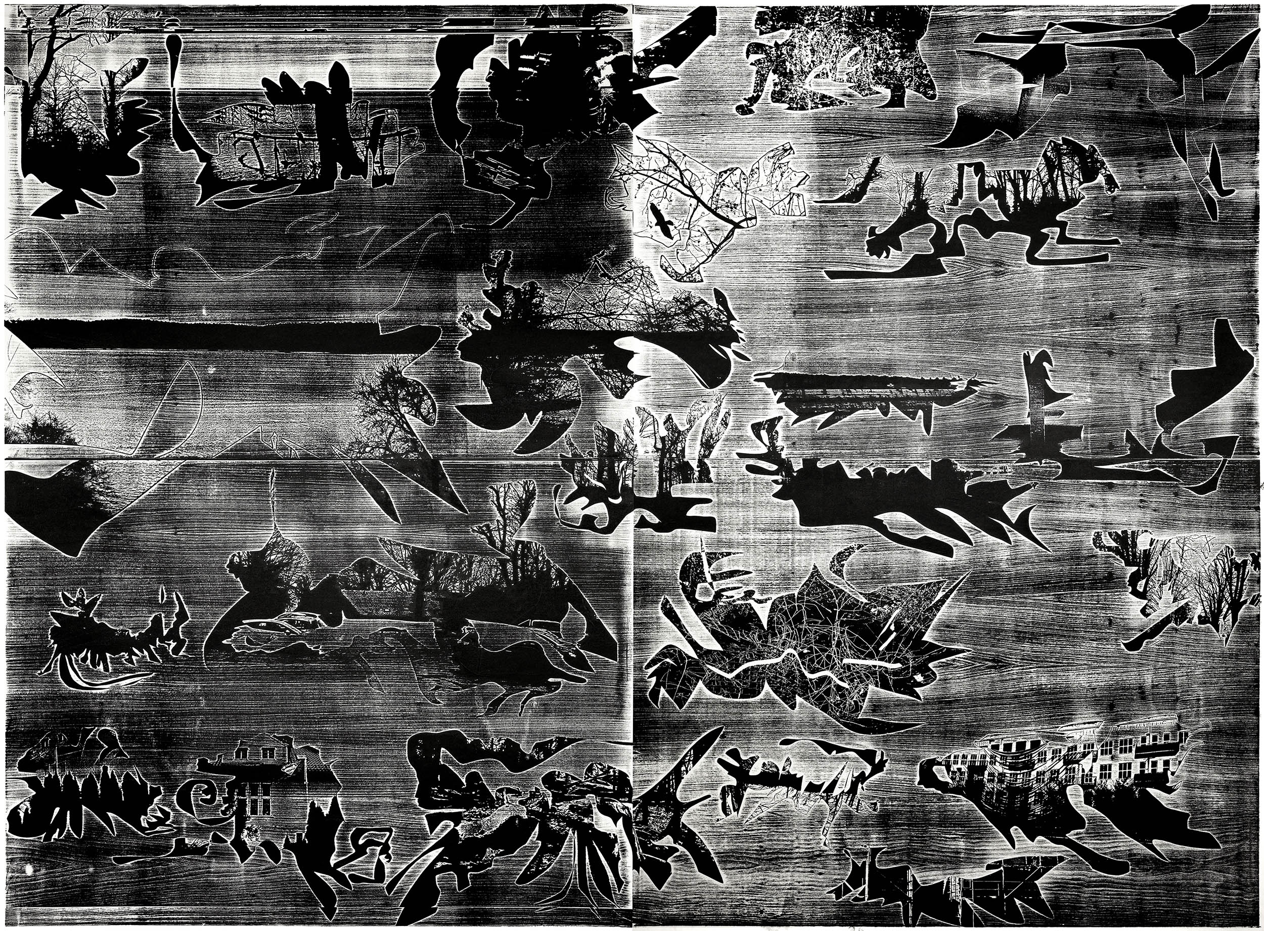 Bilder, 2022, wood engraving (cherry), 196,5 x 261 cm, Genaro Strobel