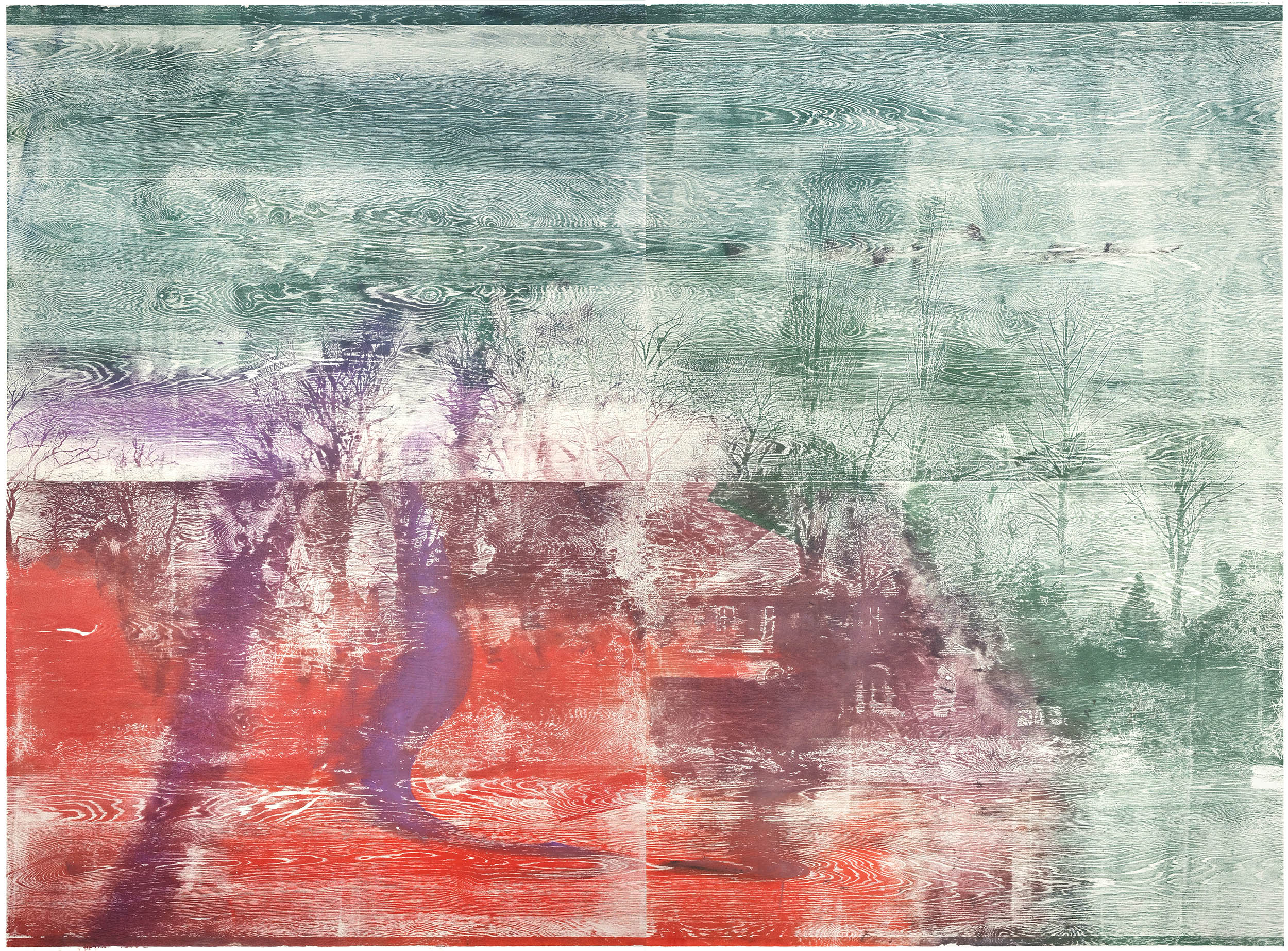 Die Ufer der Träume, 2022, wood engraving (walnut), 198,2 x 262,2 cm, Genaro Strobel, courtesy PRISKA PASQUER GALLERY