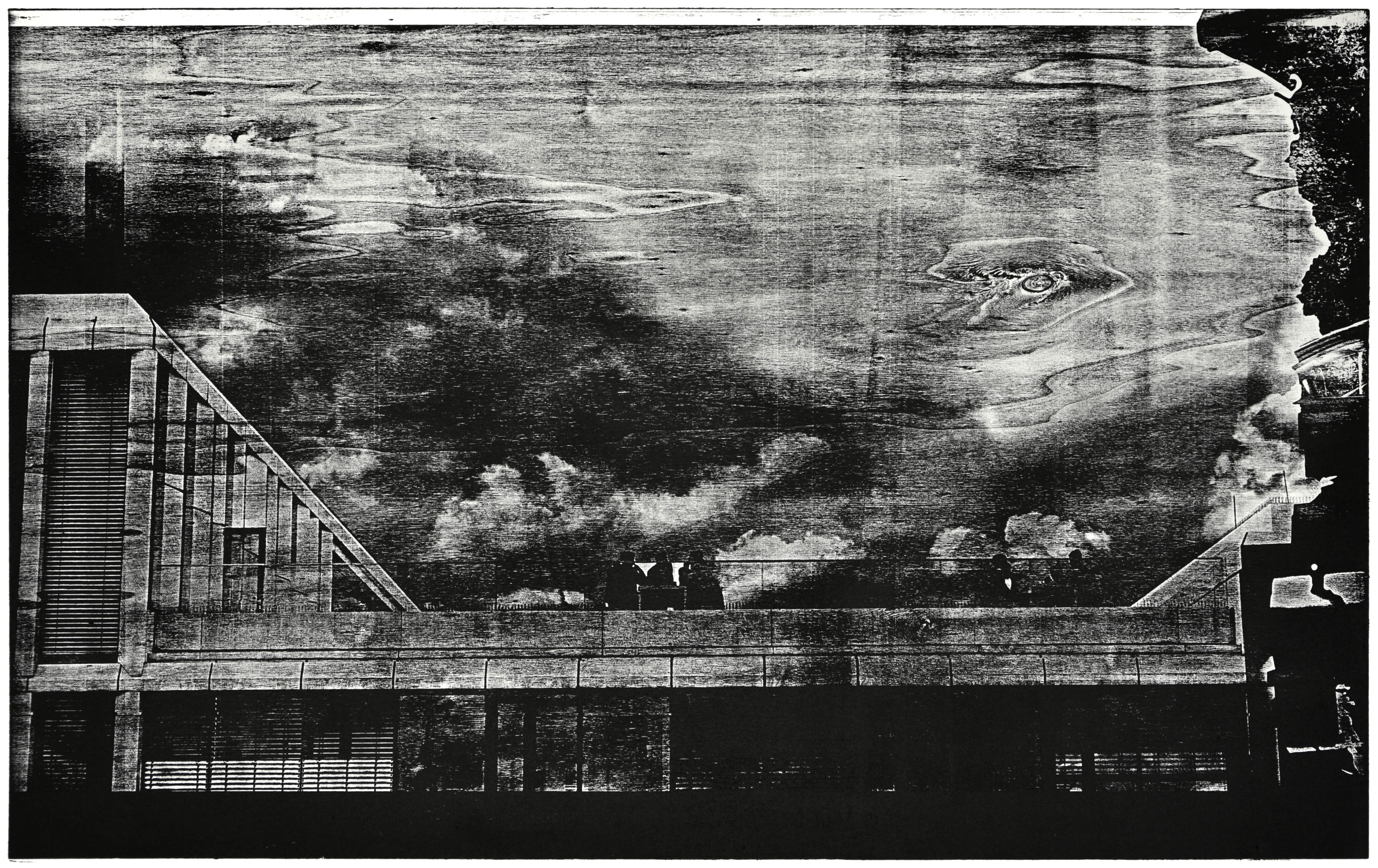 Roof Terrace, 2022, wood engraving (poplar), 71 x 106 cm, Genaro Strobel